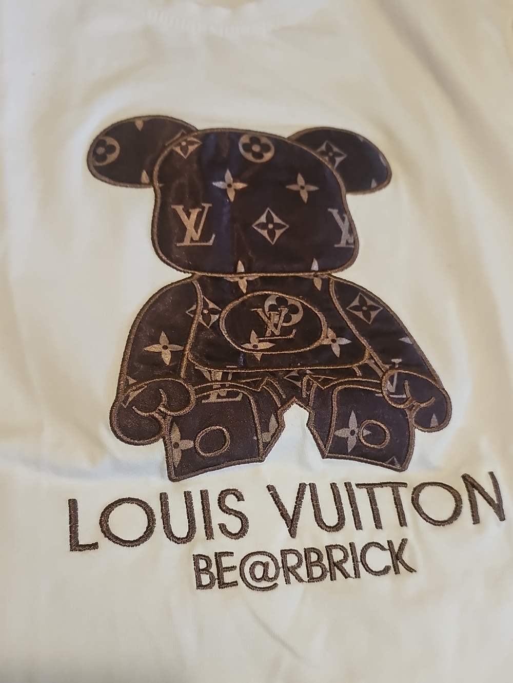 Louis Vuitton White Tee with Brown Monogram Bearbrick Graphic